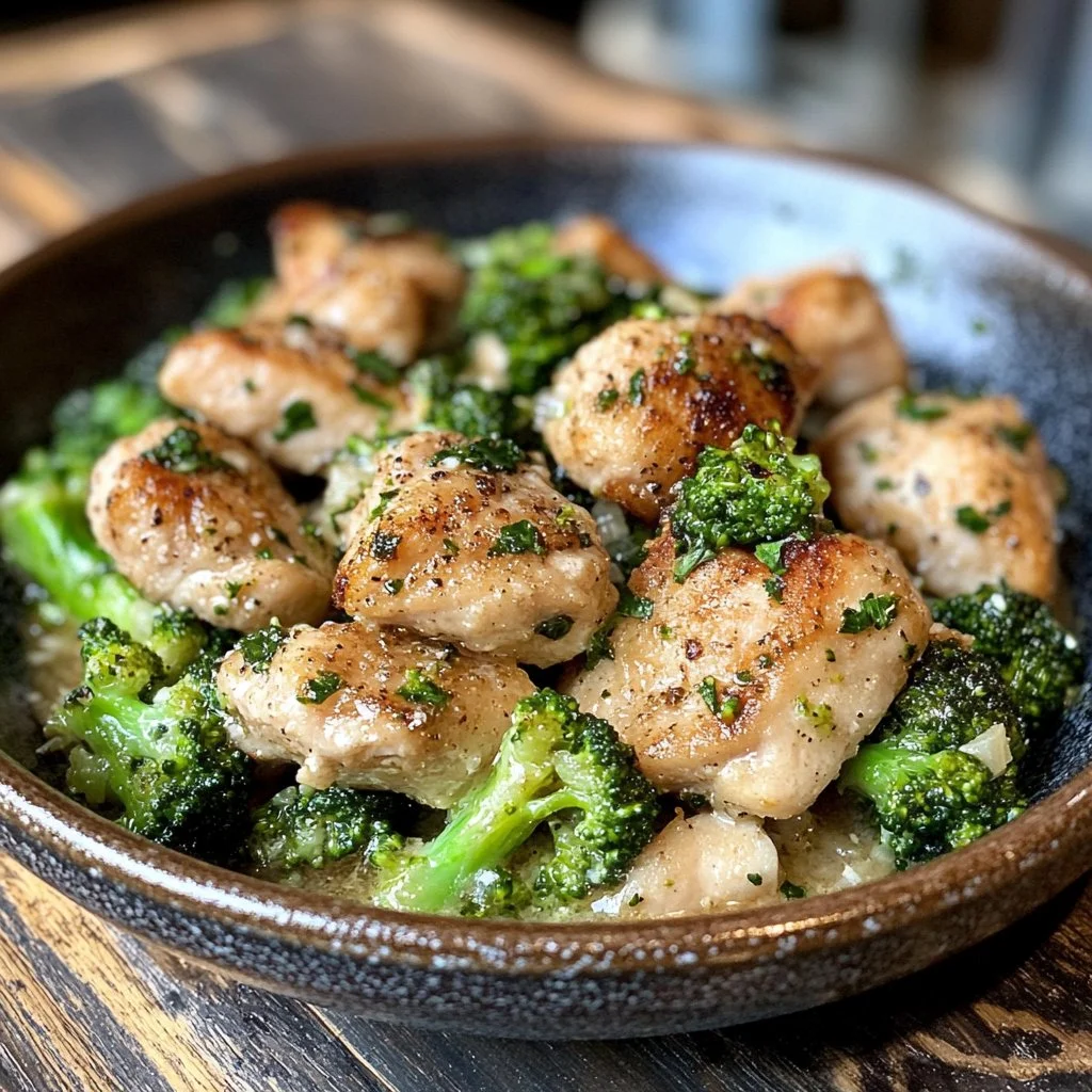 Delicious Garlic Butter Chicken served with broccoli on a plate