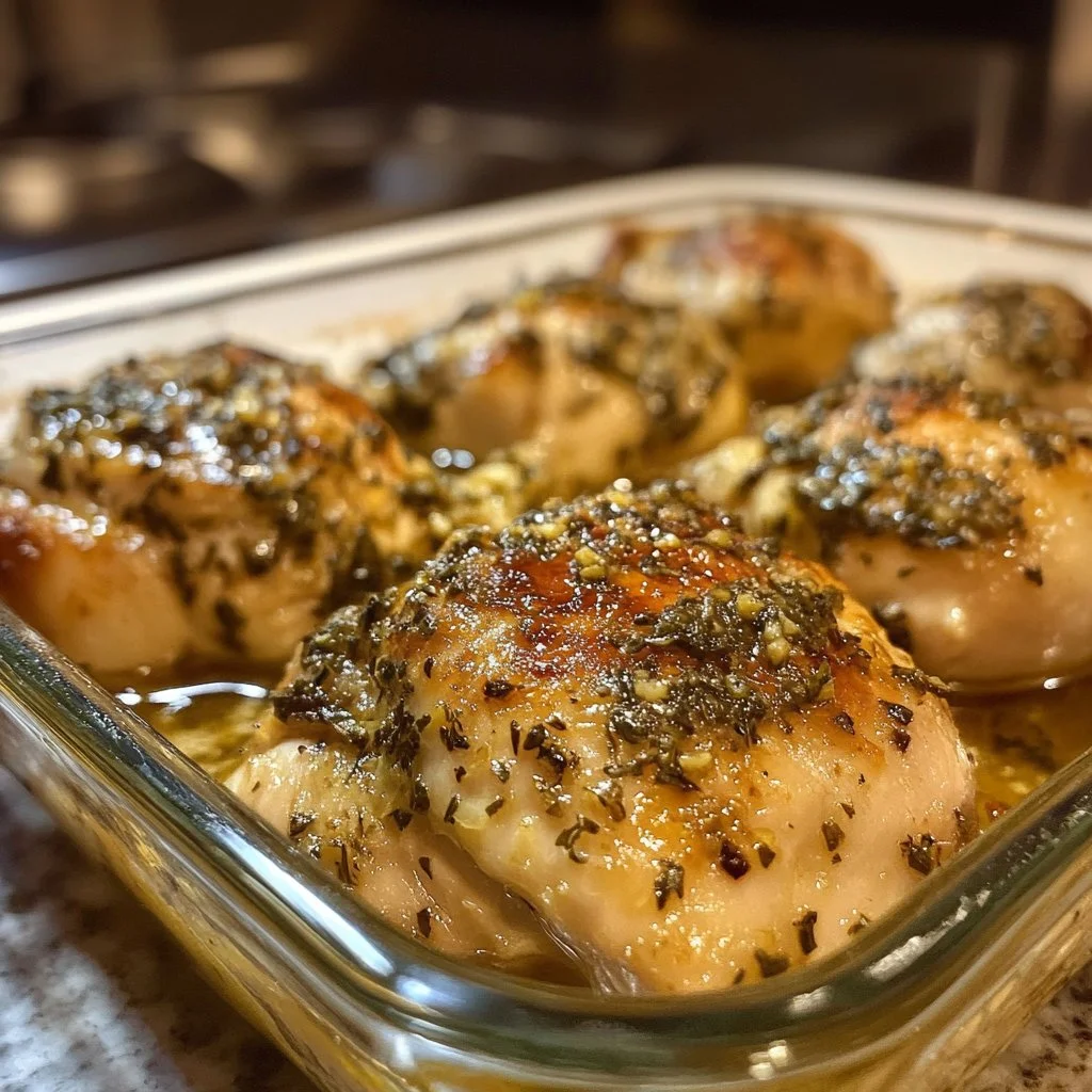 Juicy Garlic Herb Chicken garnished with fresh herbs