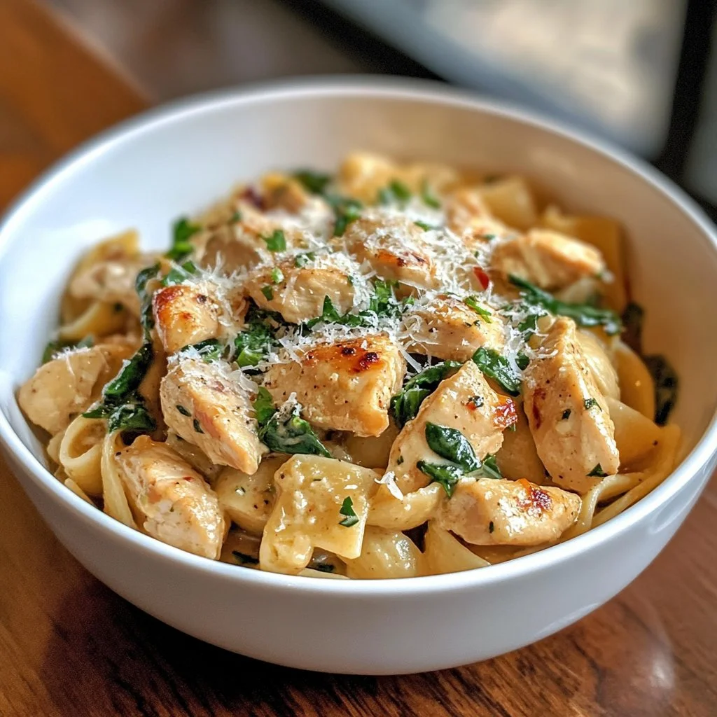 Creamy Garlic Parmesan Chicken Pasta with herbs and spices