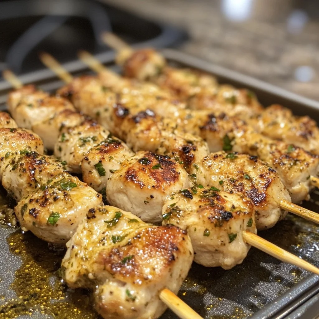 Delicious Garlic Parmesan Chicken Skewers with herbs and spices