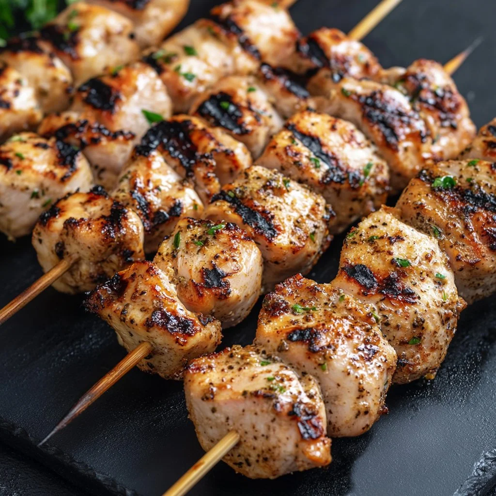 Plate of Greek Chicken served with Tzatziki sauce and fresh vegetables