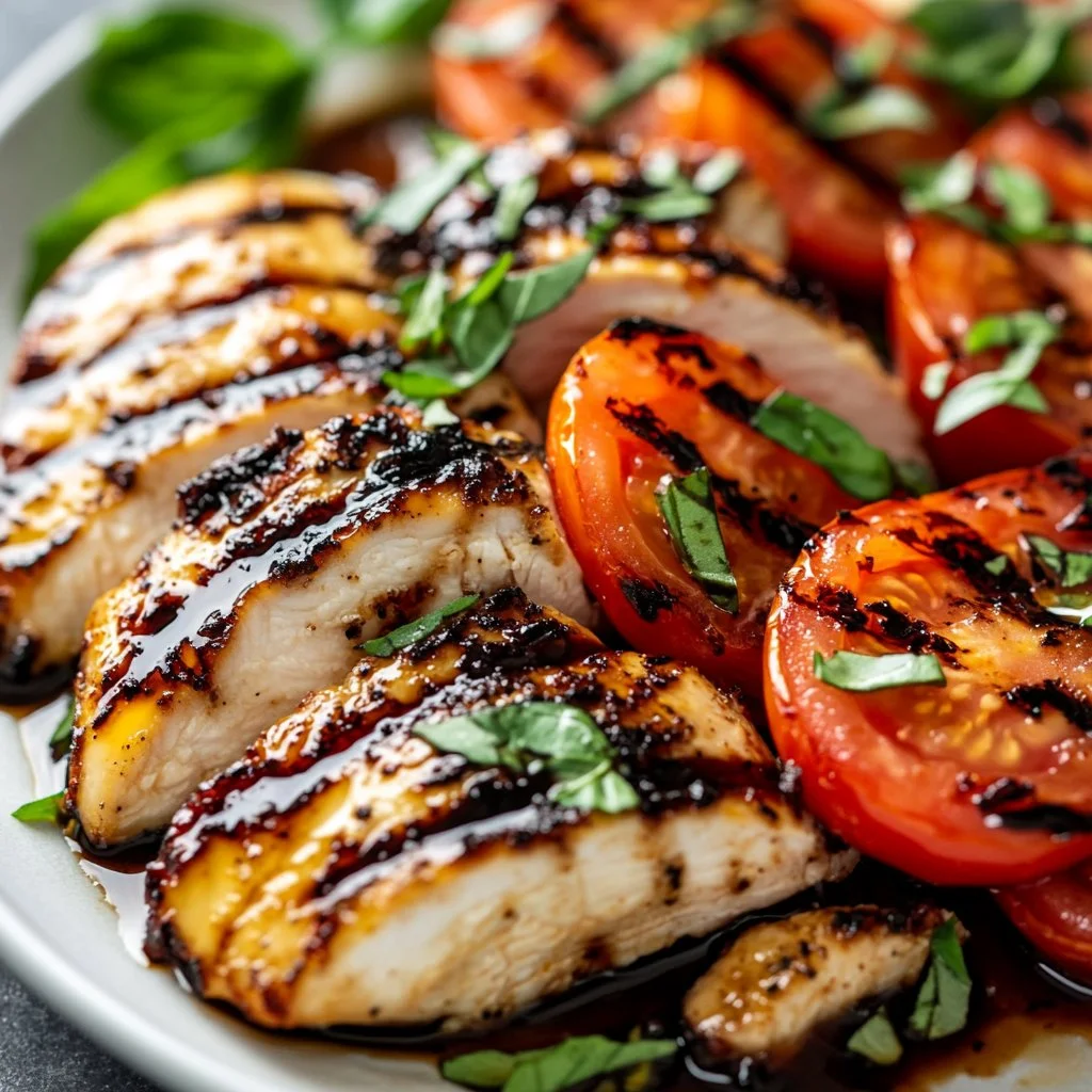 Grilled Chicken Caprese with mozzarella and basil on a plate
