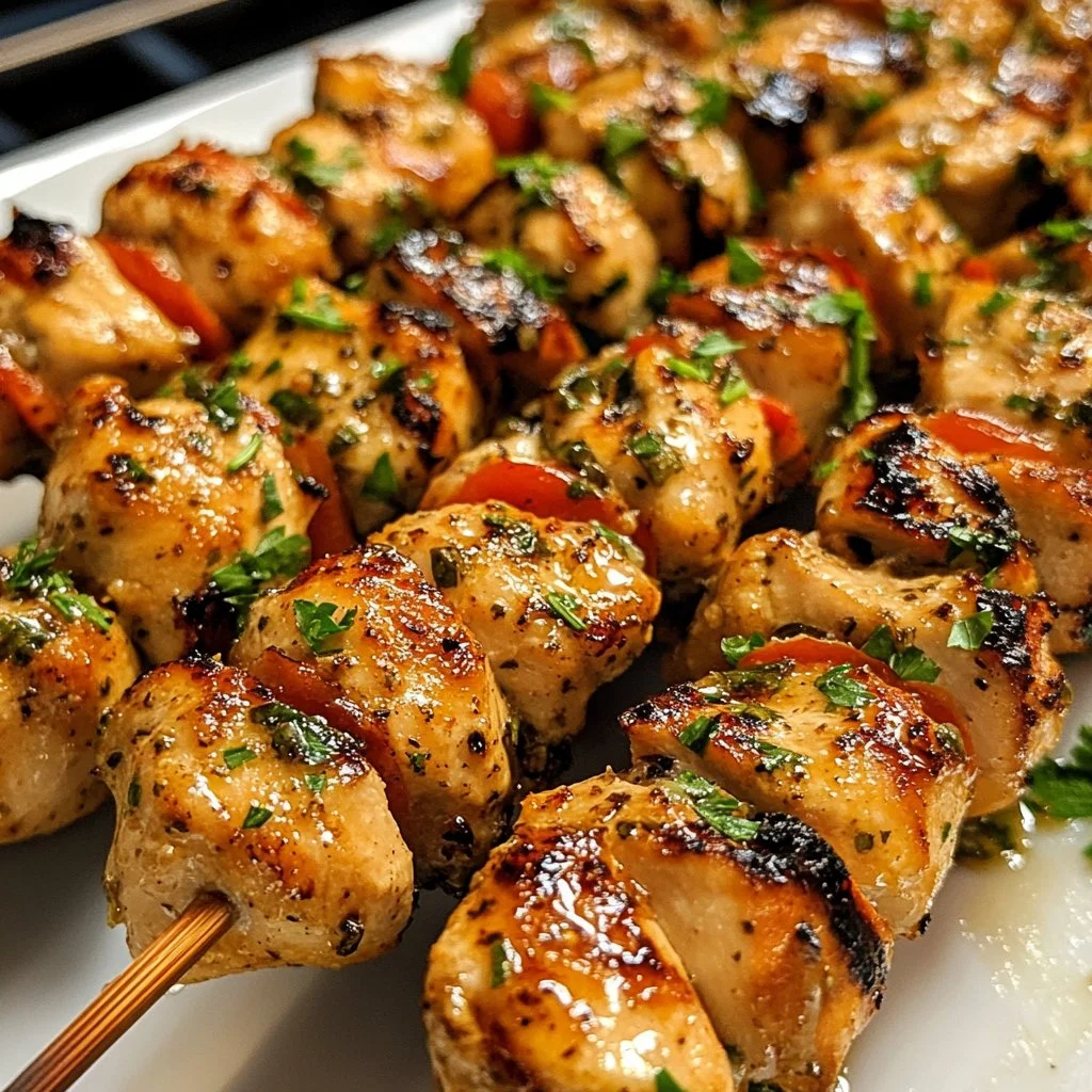 Grilled Ranch Garlic Parmesan Chicken Skewers ready to serve