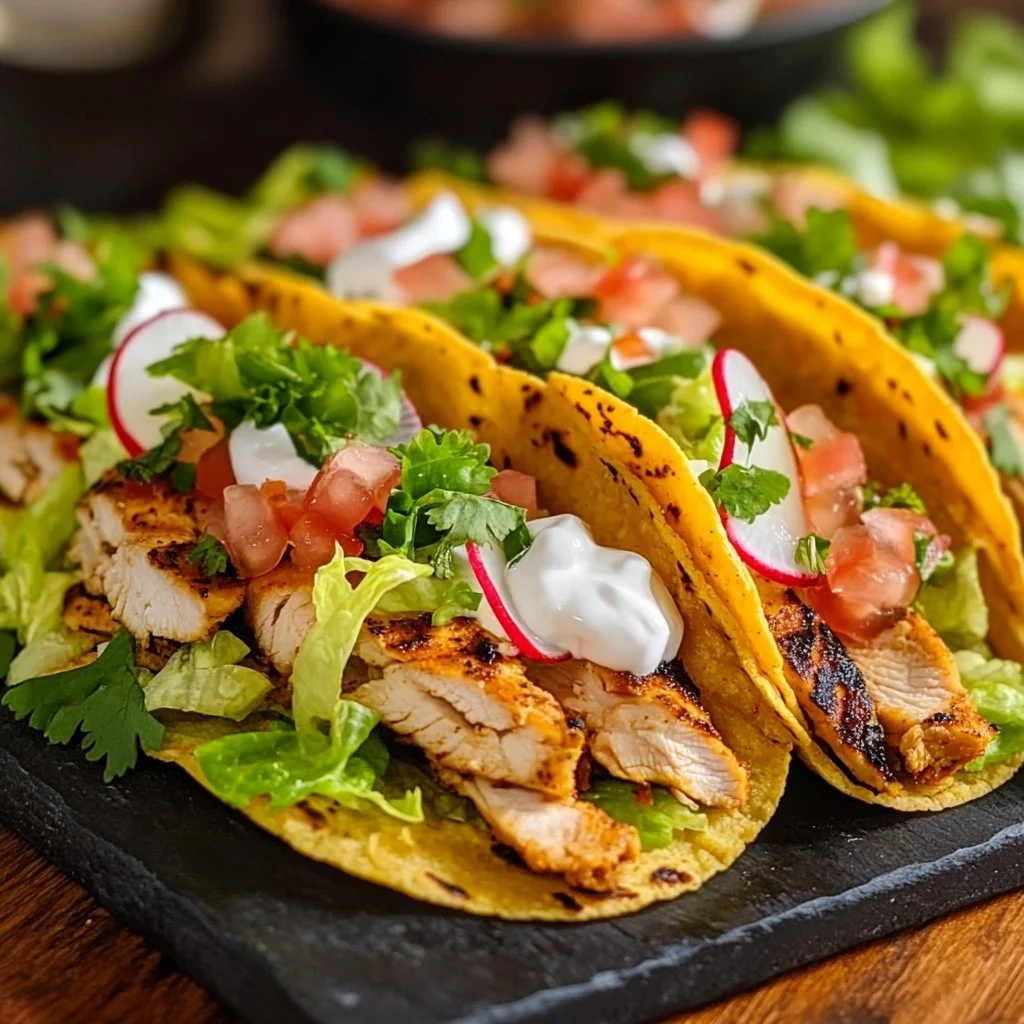 Grilled spicy Mexican chicken tostadas topped with fresh ingredients