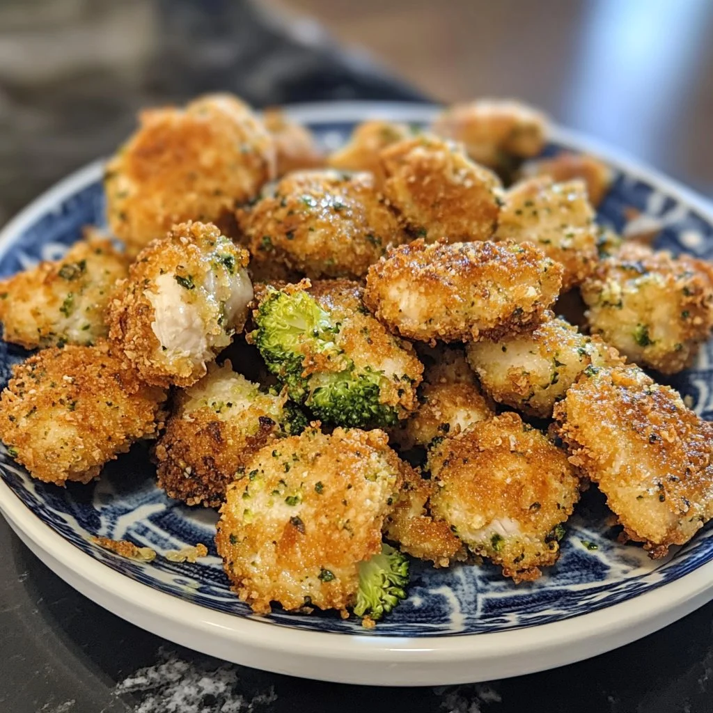 Healthy chicken and broccoli nuggets on a plate