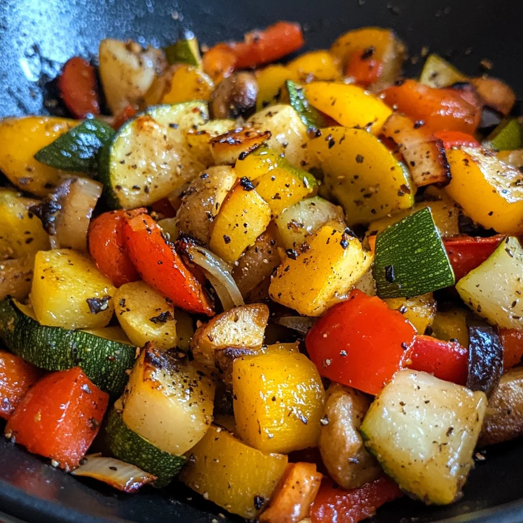 Colorful plate of healthy sautéed vegetables