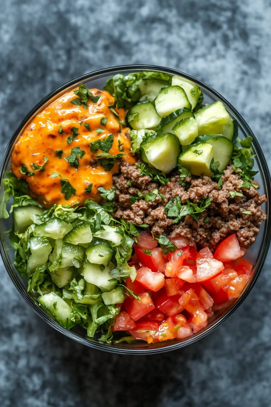 High-Protein Cheeseburger Bowls Recipe – Low-Carb Meal Prep with Ground Beef & Burger Sauce