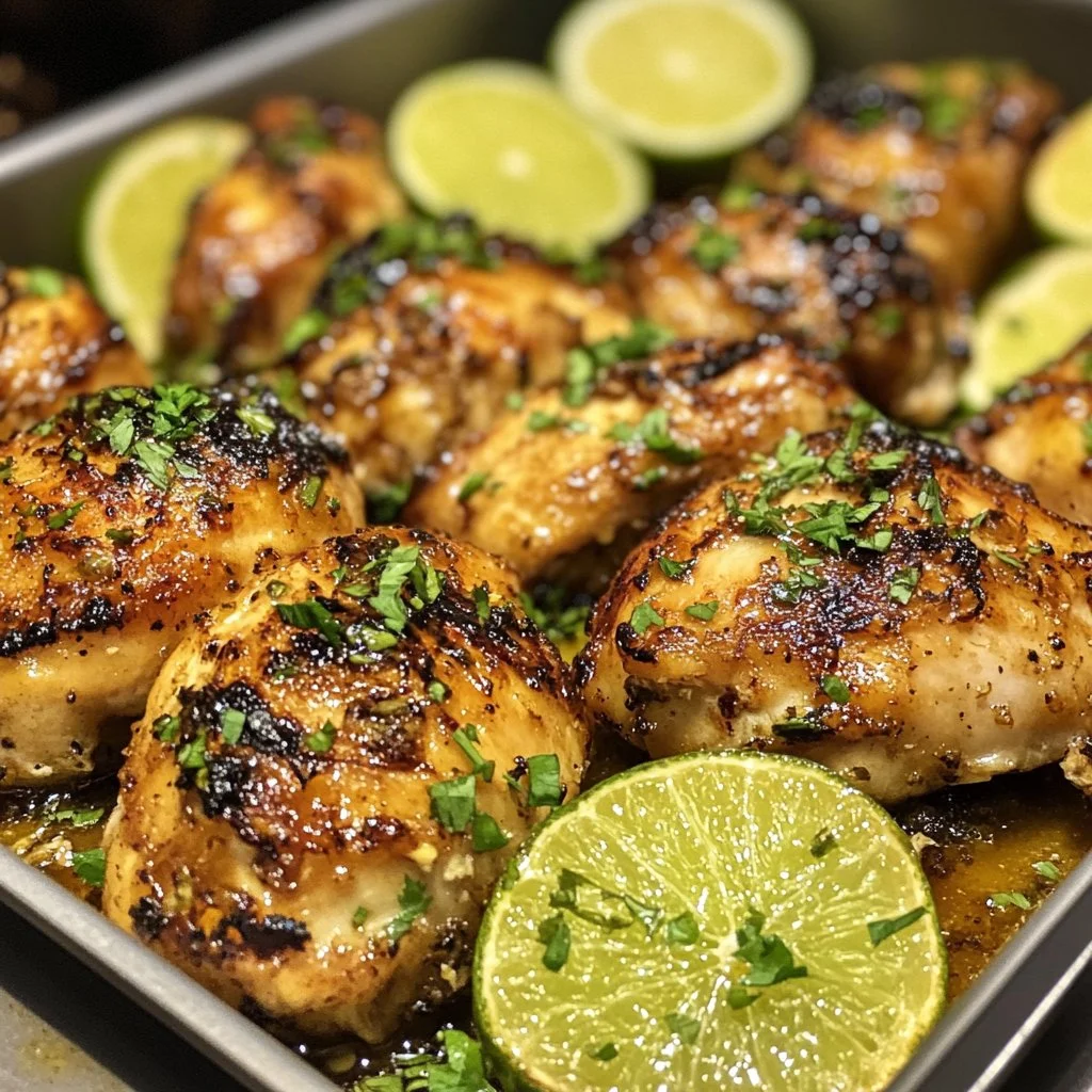 Delicious Honey Lime Chicken dish garnished with lime slices and herbs