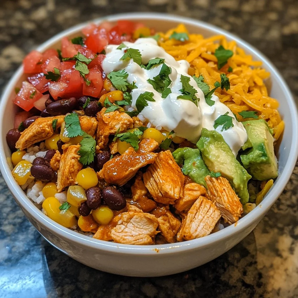 Delicious Instant Pot chicken burrito bowls with fresh ingredients