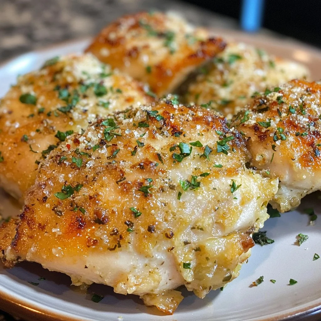 Delicious Instant Pot Garlic Parmesan Chicken garnished with parsley.