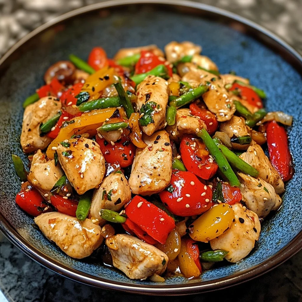 Mediterranean Chicken Stir Fry with colorful vegetables and herbs