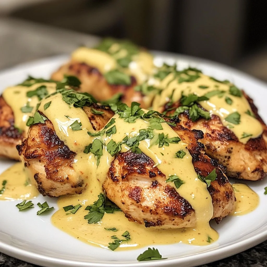 Mexican Chicken with creamy cheese sauce served on a plate