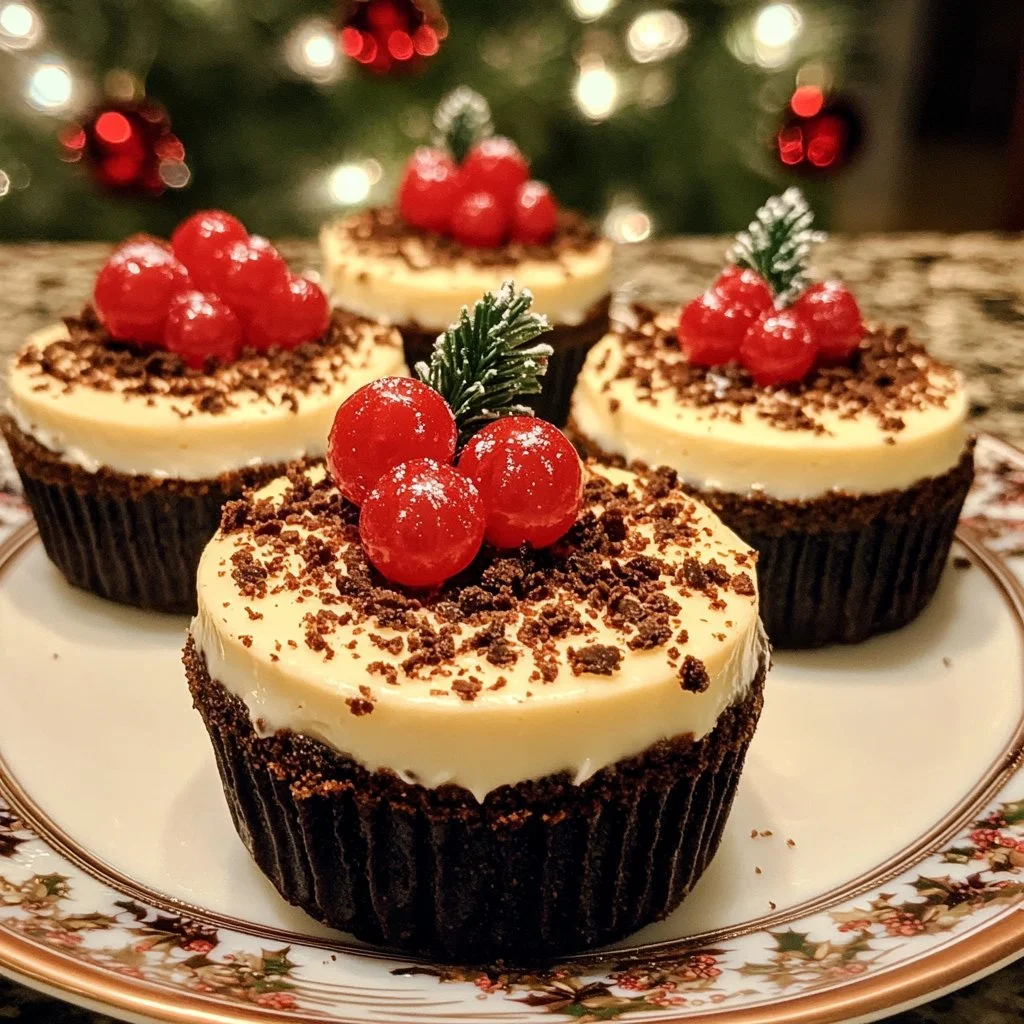 Mini Christmas cheesecakes topped with holiday decorations