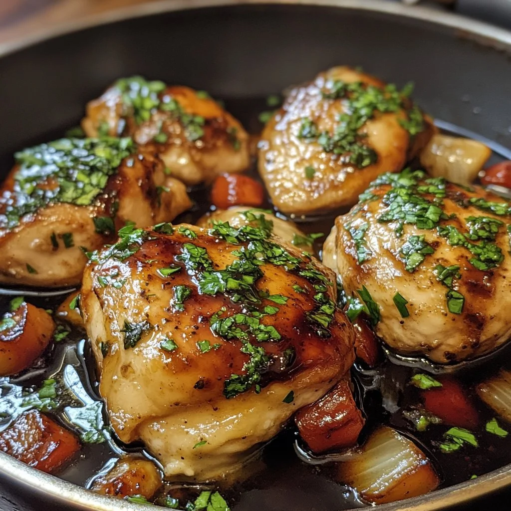 One-Pan Juicy Chicken with Balsamic Sauce served on a plate