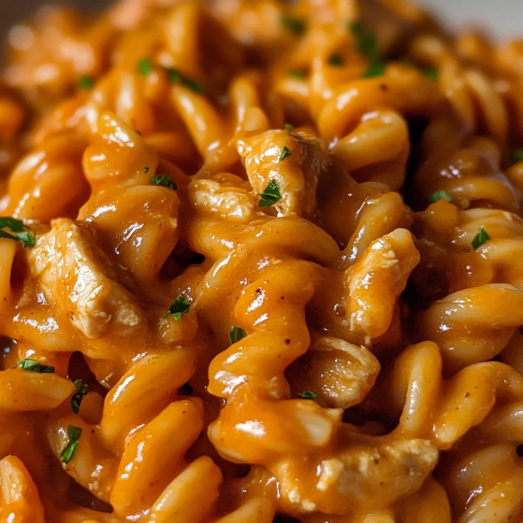 One-Pot BBQ Ranch Chicken Pasta garnished and ready to serve.