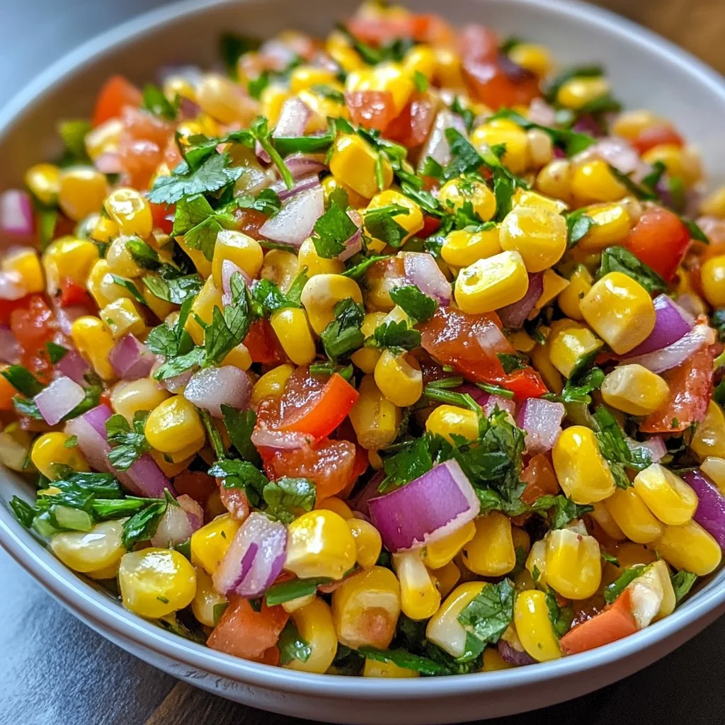 Colorful Shoepeg Corn Salad served in a bowl with fresh ingredients