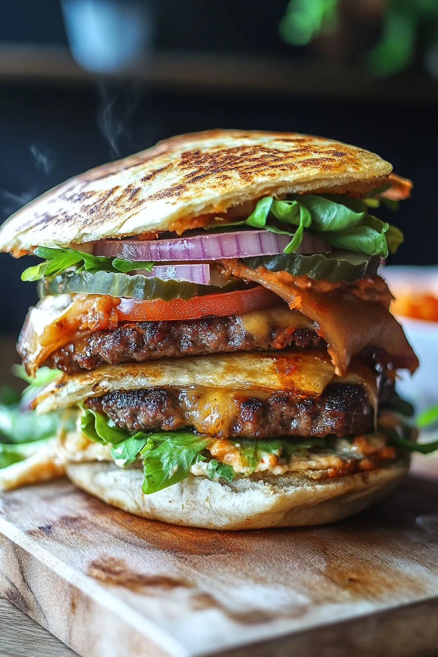 Sizzling Blackstone Quesadilla Burger