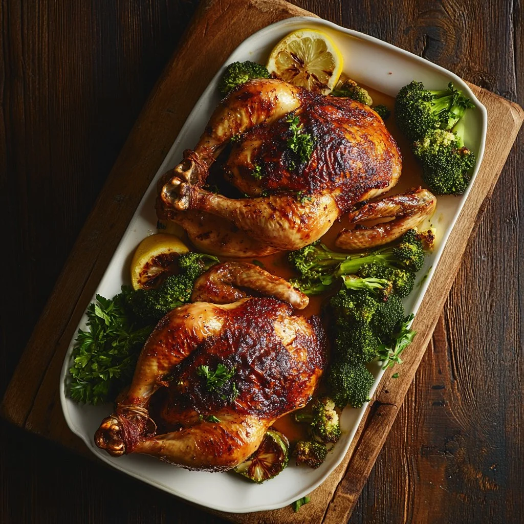 Deliciously roasted spatchcock chicken with herbs and spices