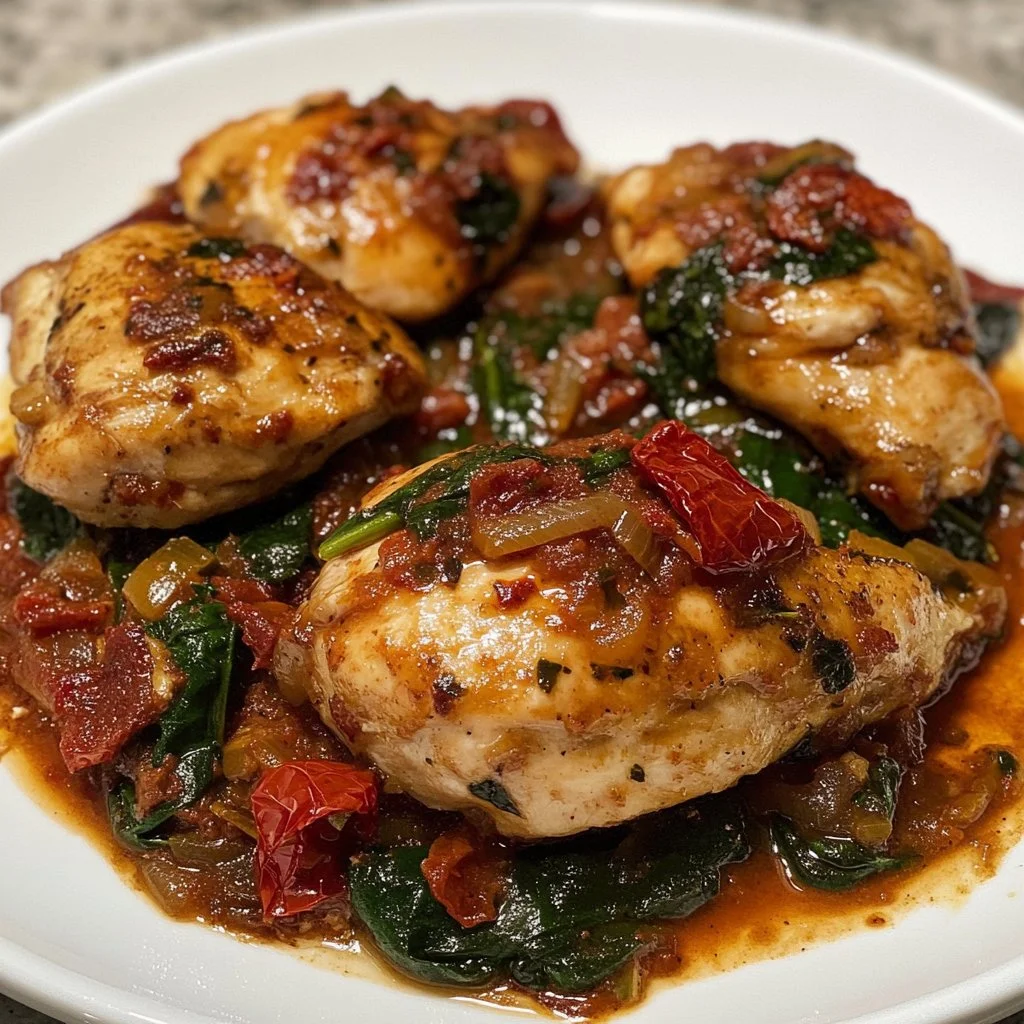 Sundried Tomato & Spinach Chicken Delight dish on a plate