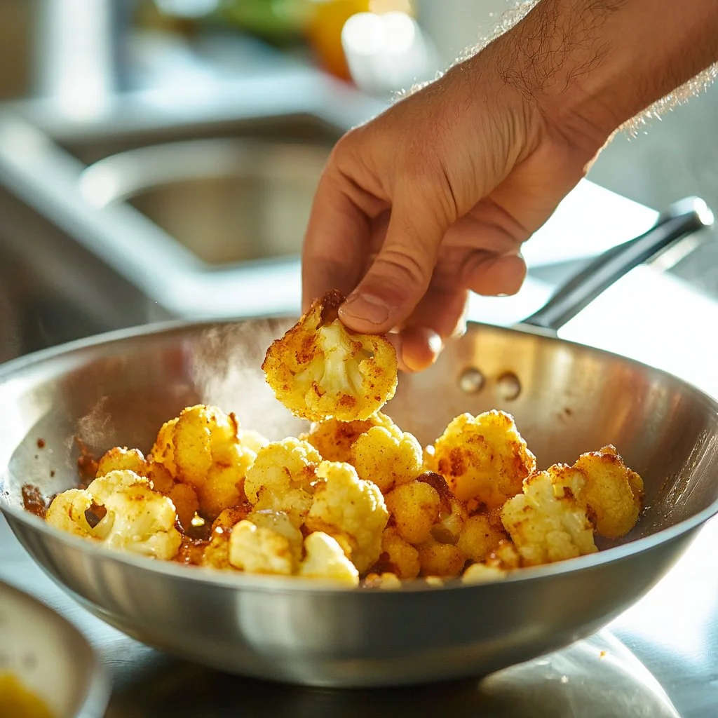Sweet and Spicy Baked Cauliflower Bites garnished and served in a bowl.
