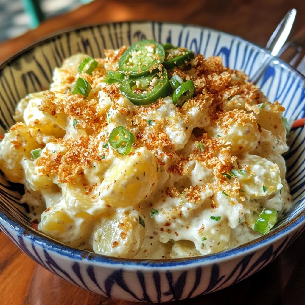 Tasty jalapeno potato salad with creamy dressing and spices