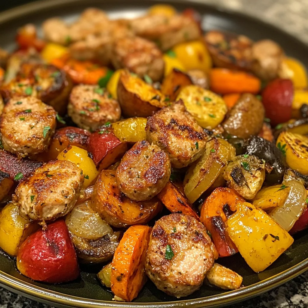 Ten minute air fryer chicken sausage with mixed veggies