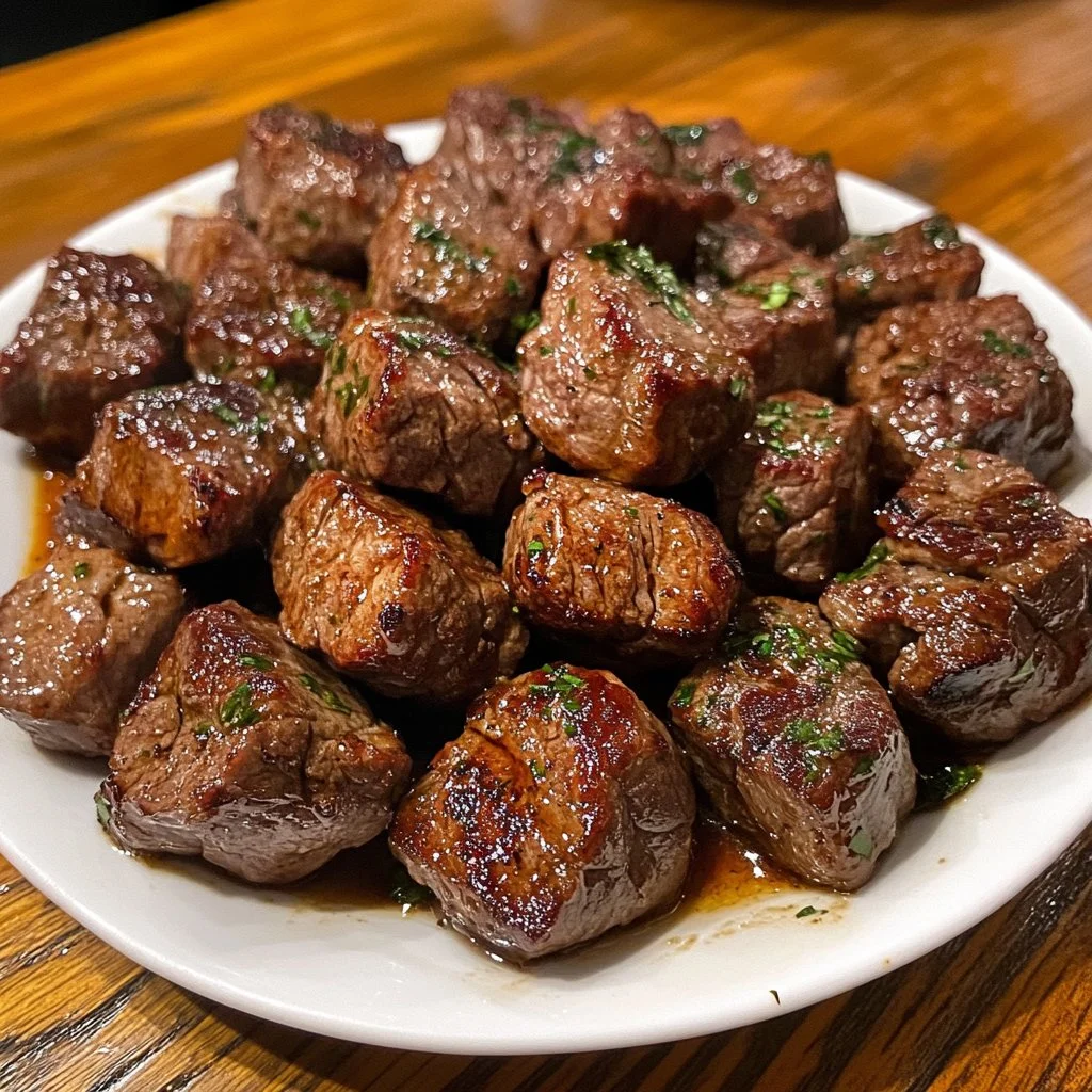 Plate of savory Texas Roadhouse steak bites served with dipping sauce