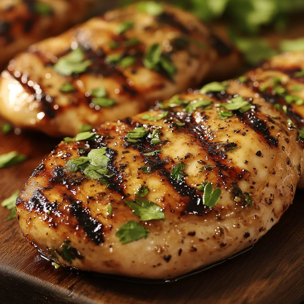 Bowl of flavorful grilled chicken marinade recipe with fresh herbs and spices.