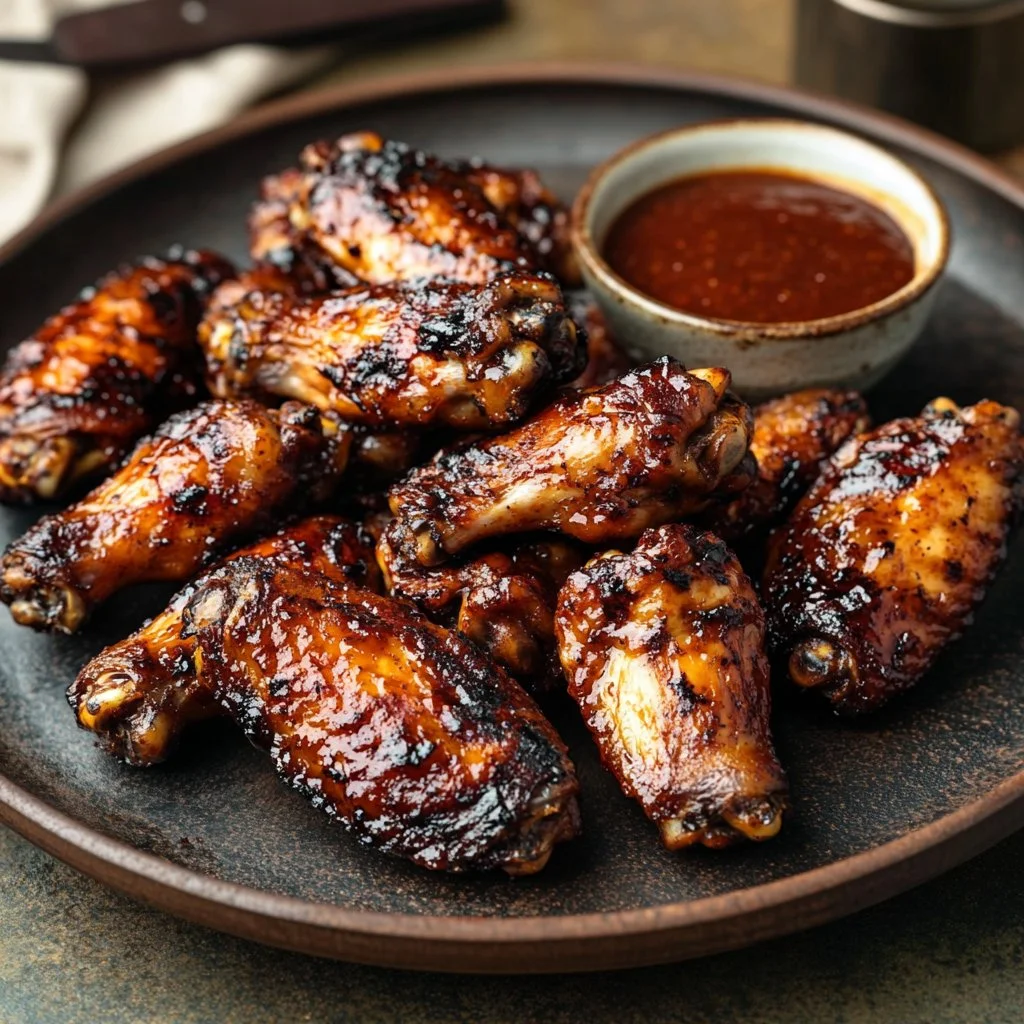 Delicious Traeger smoked chicken wings cooked to perfection on a grill.