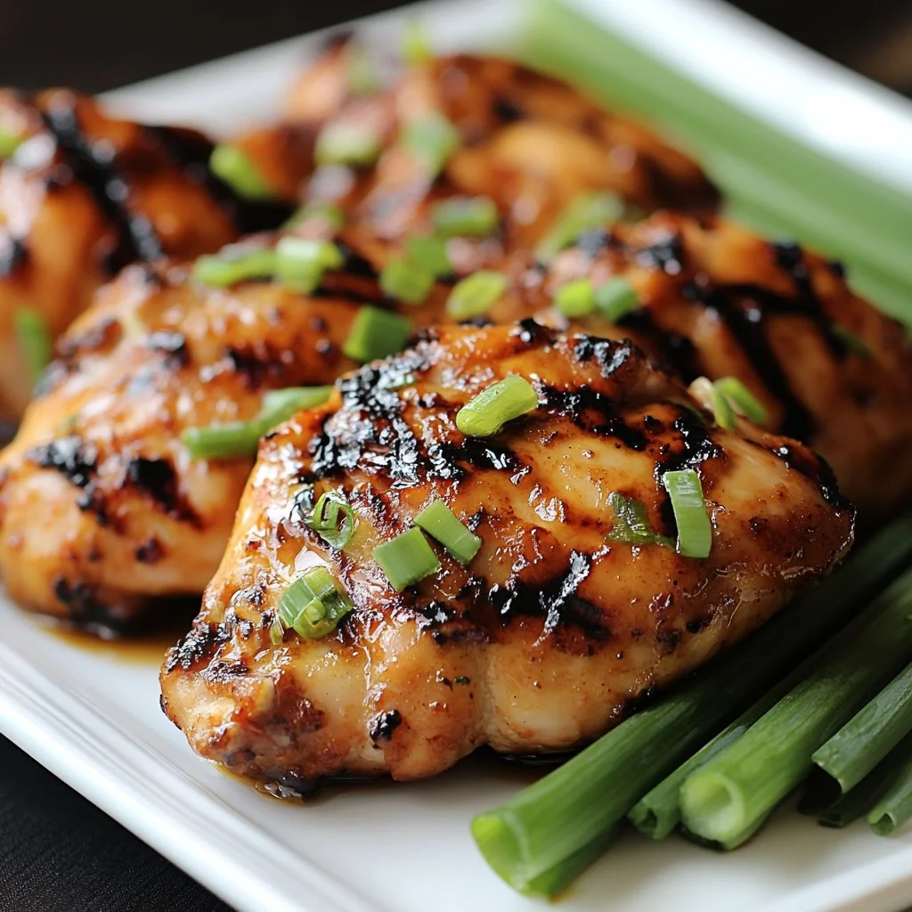 Plate of flavorful Vietnamese grilled chicken served with herbs and dipping sauce.