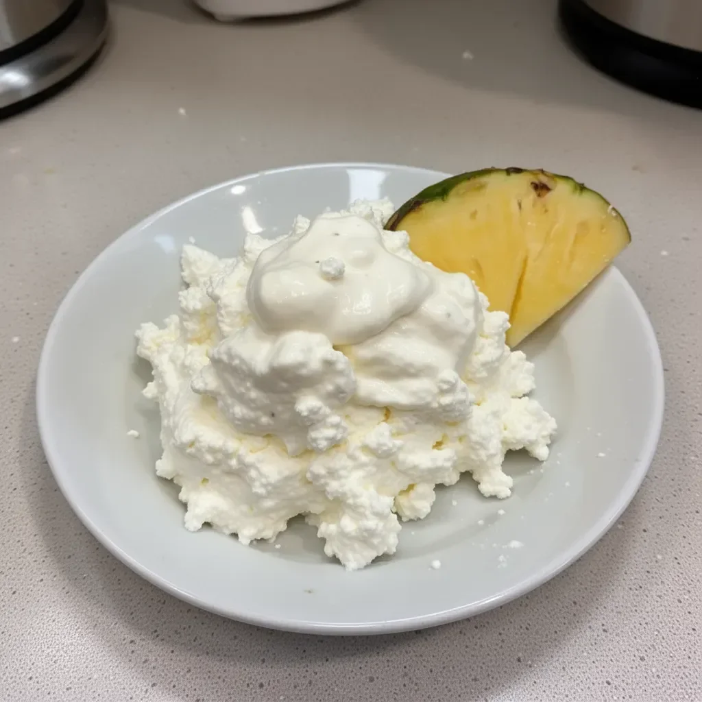 Delicious 3-Ingredient Cottage Cheese Dole Whip served in a bowl.