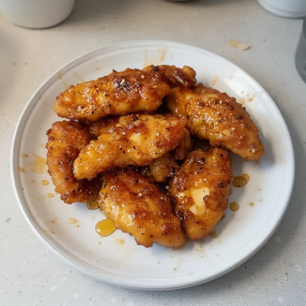Air Fryer honey butter garlic chicken tenders served on a plate