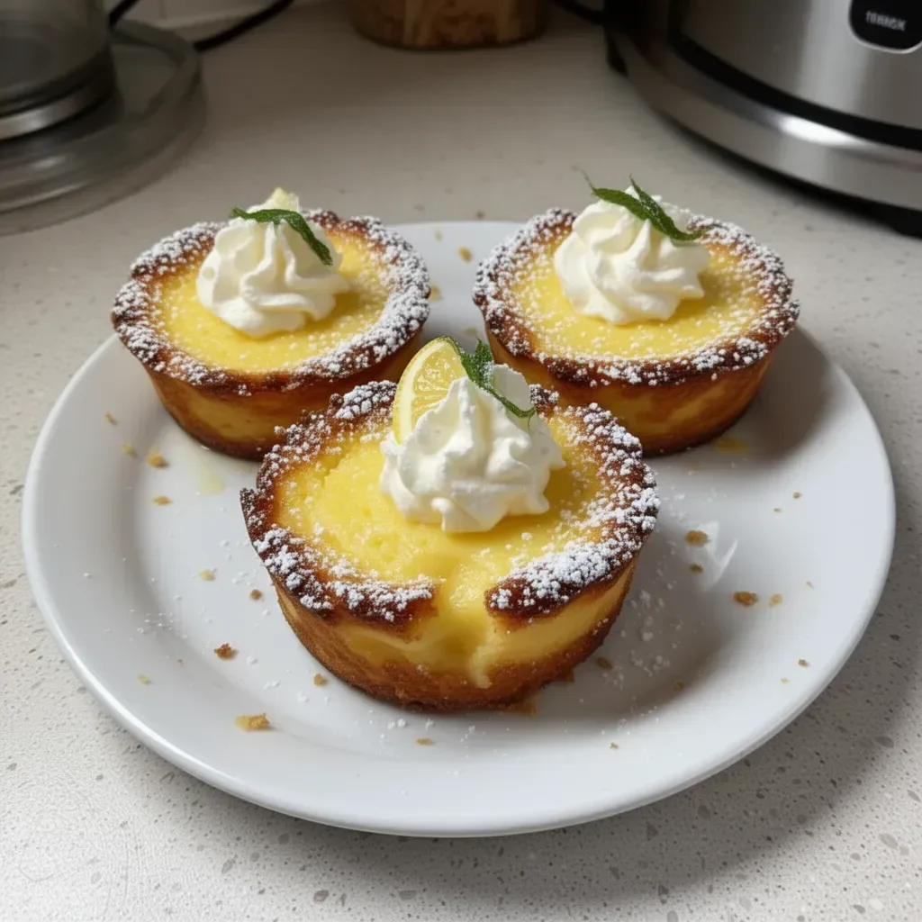 Delicious Baby Lemon Impossible Pies ready to be served.