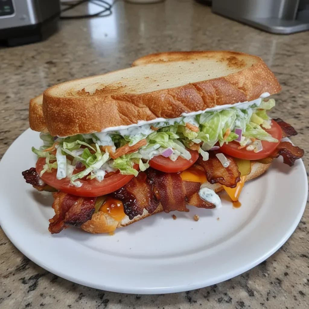 Delicious BBQ Bacon Ranch BLT sandwich with crispy bacon and fresh ingredients