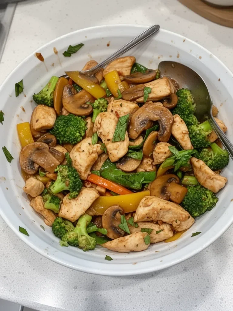 Delicious Garlic Chicken Stir Fry with vibrant vegetables in a skillet