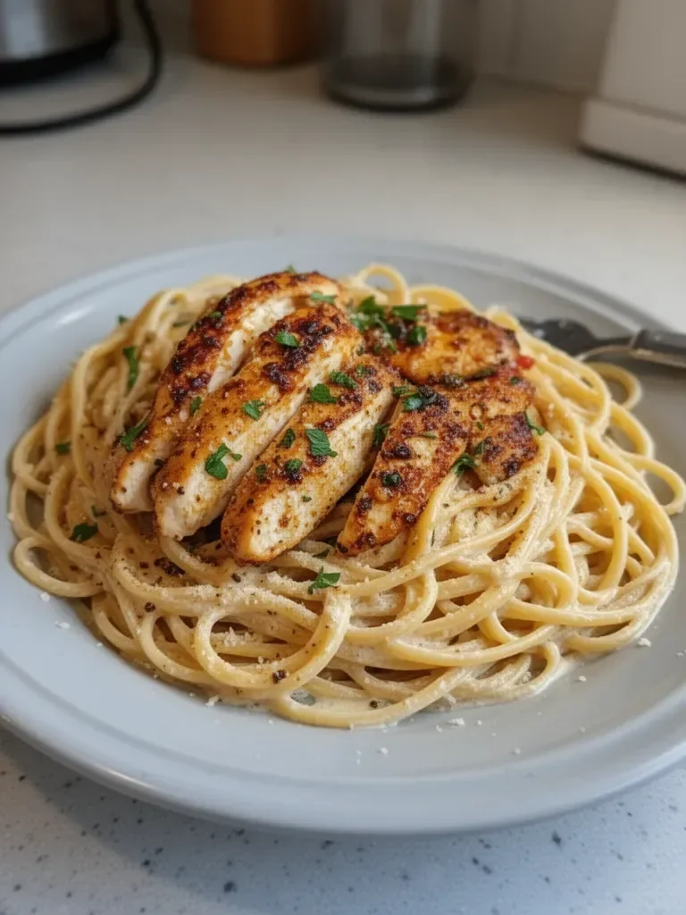 Cajun Chicken with Creamy Parmesan Linguine Pasta Recipe