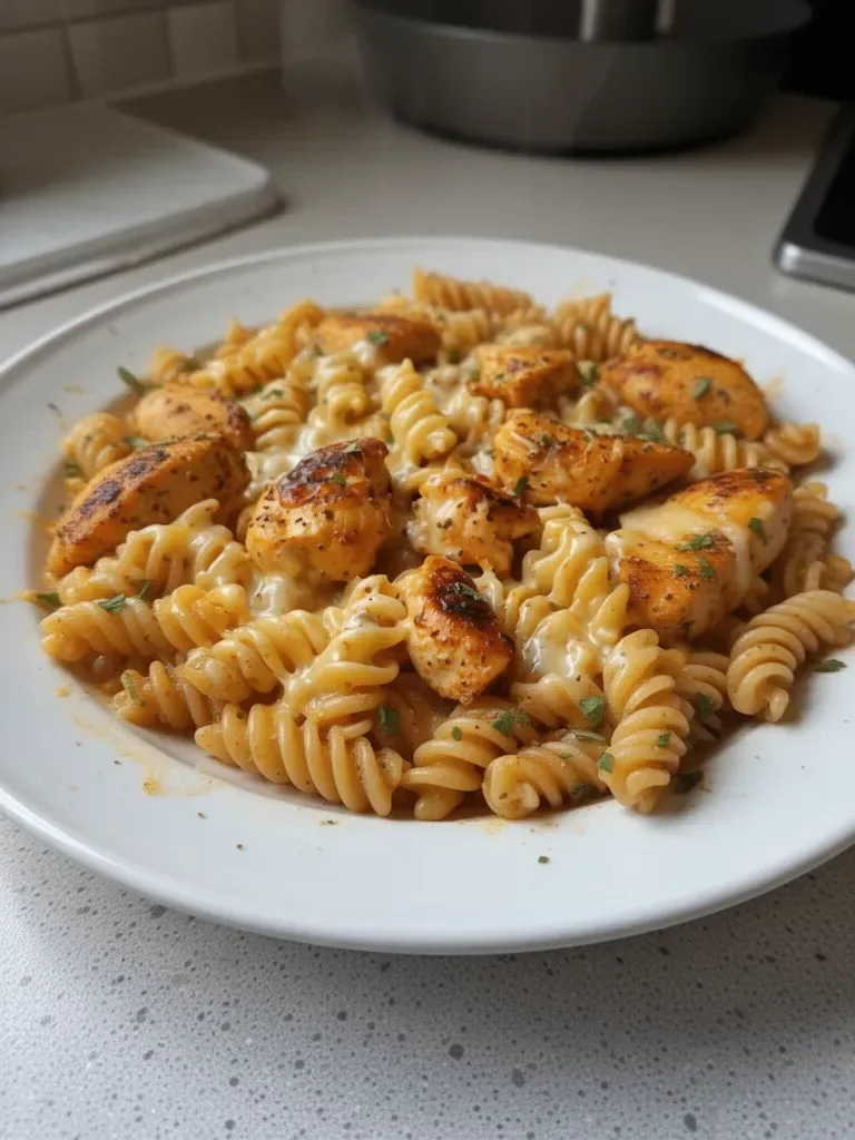Cheesy Cajun Garlic Chicken Rotini Skillet Recipe