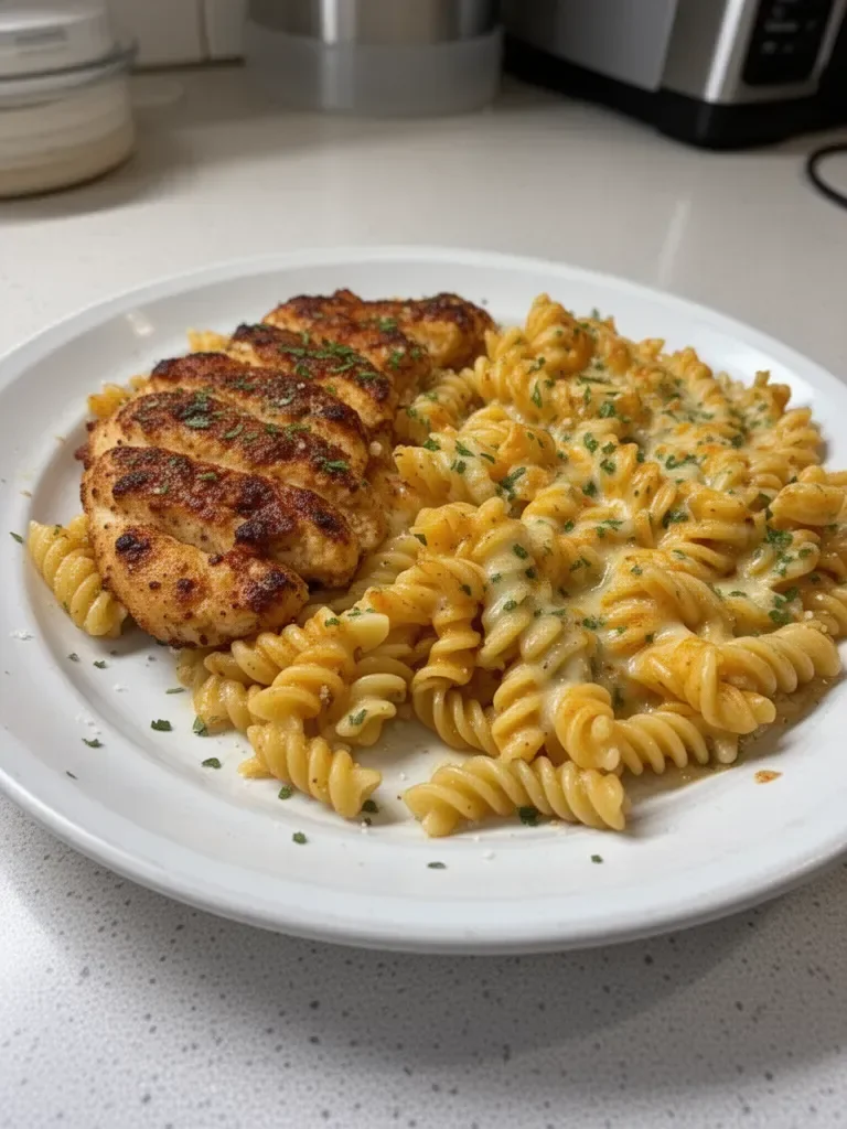 Cheesy Rotini with Garlic Parmesan Chicken Easy Pasta Dinner
