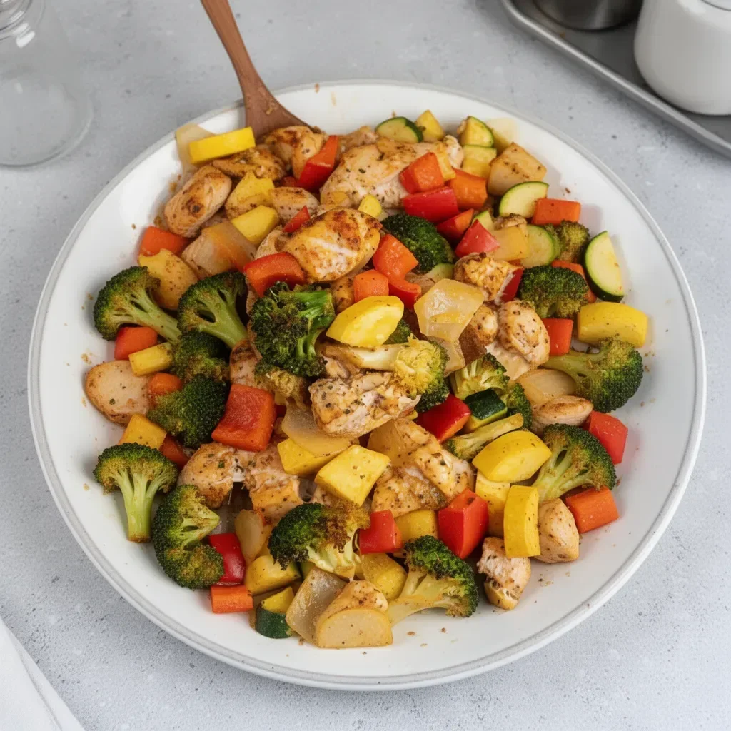 Delicious Chicken Veggie Sheet Pan Delight featuring colorful vegetables