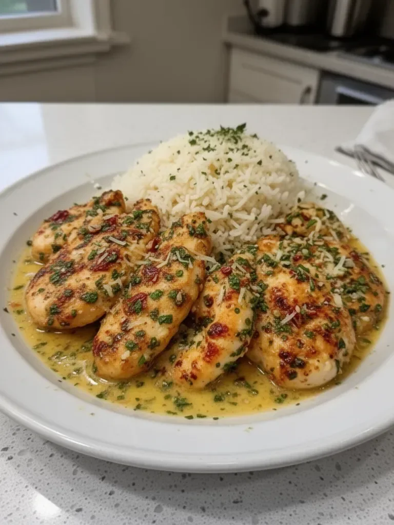 Chicken Scampi with Garlic Parmesan Rice