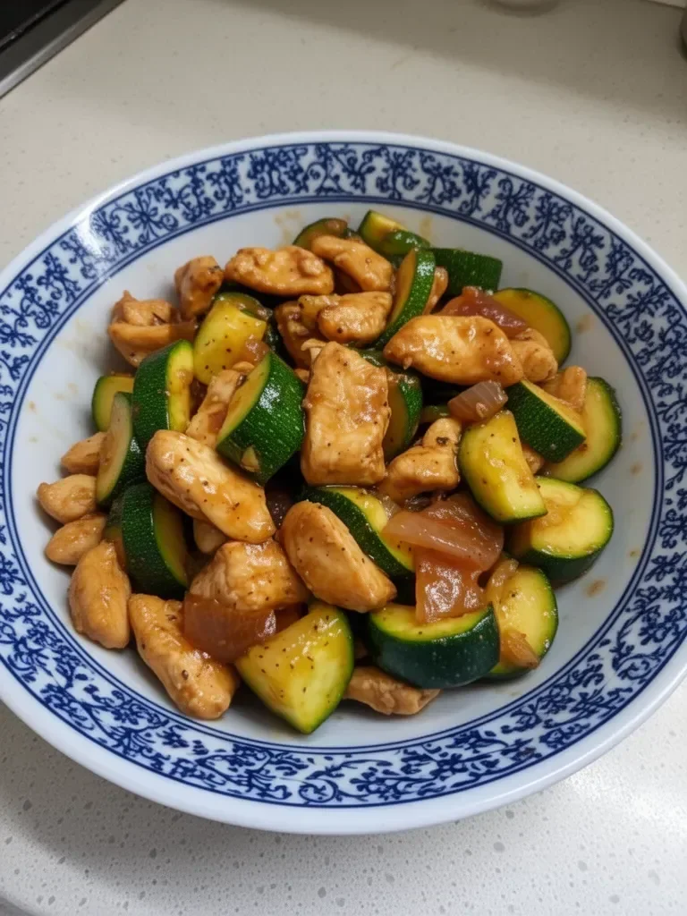 Delicious Chicken Zucchini Stir Fry served in a bowl