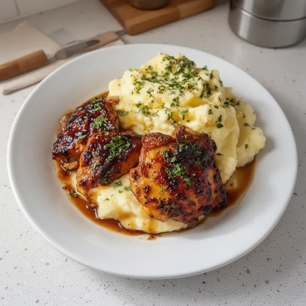 Delicious Chipotle Honey Chicken thighs with smoked gouda mashed potatoes