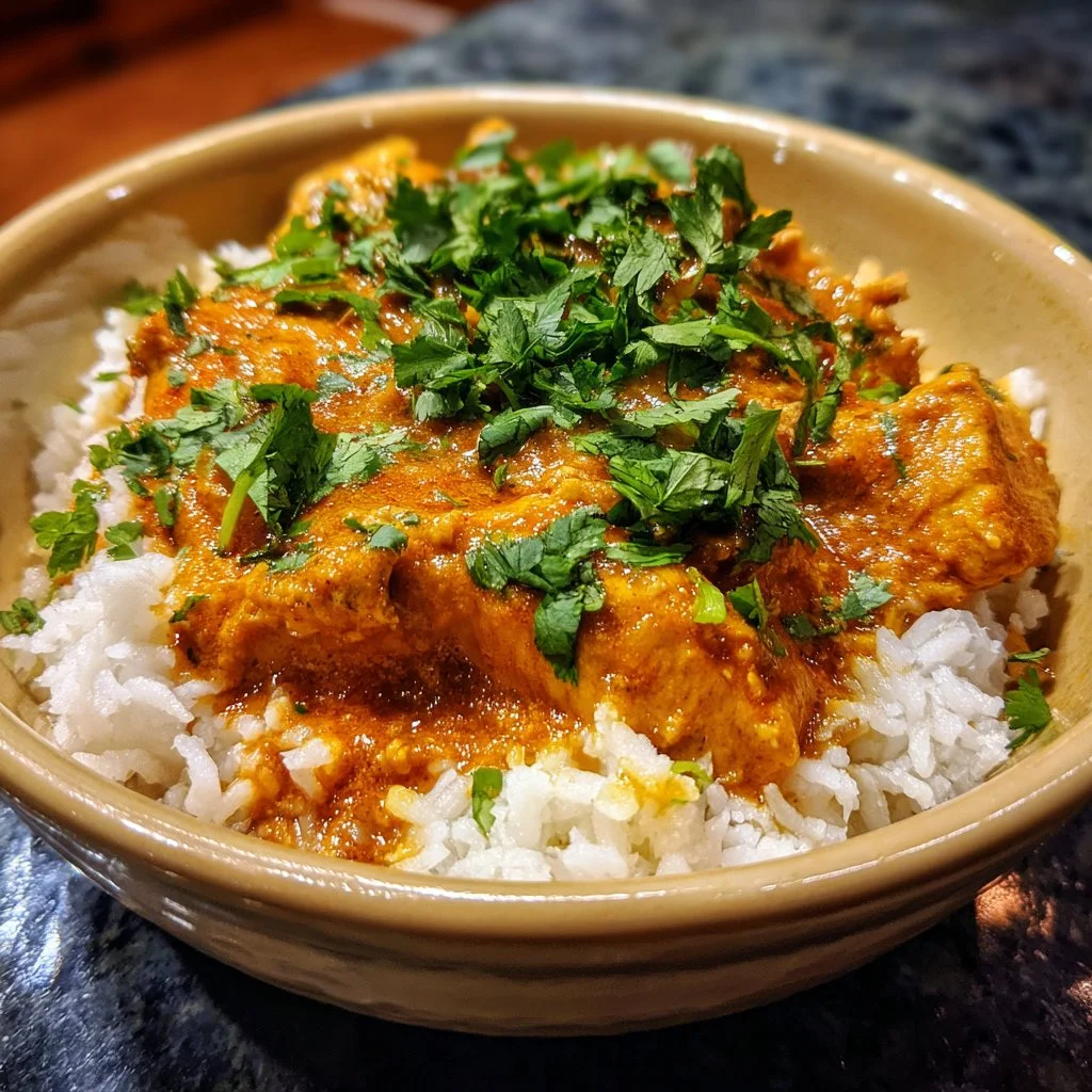 Delicious Cowboy Butter Chicken served in a bowl with herbs and spices