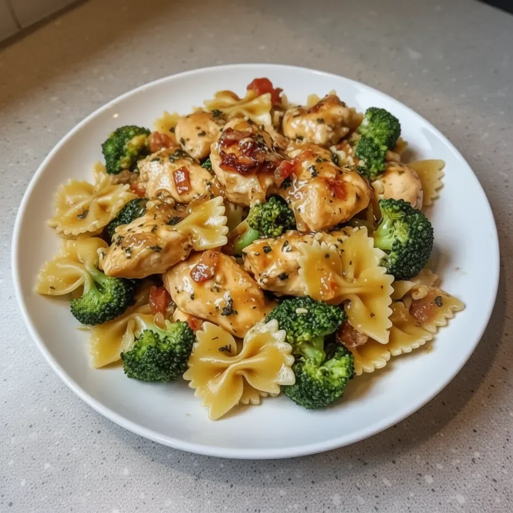 Delicious Cowboy Butter Lemon Bowtie Chicken garnished with fresh herbs