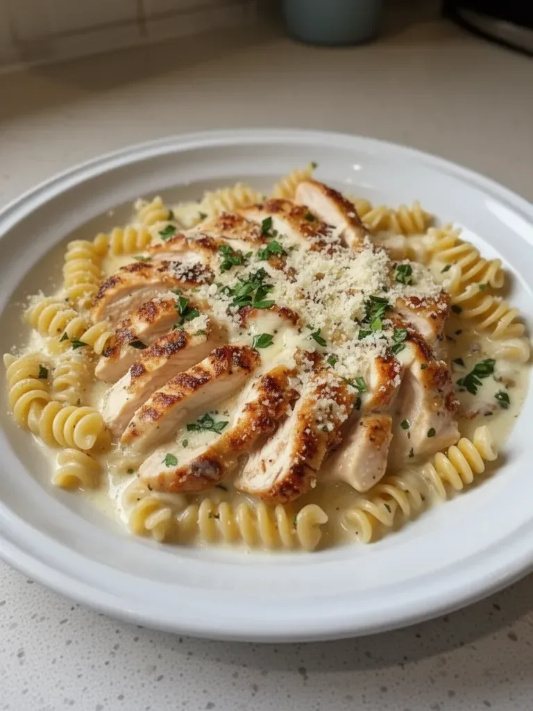 Creamy Garlic Butter Chicken and Rotini in Parmesan Sauce