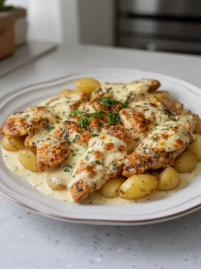Creamy Garlic Cheesy Chicken and Potatoes
