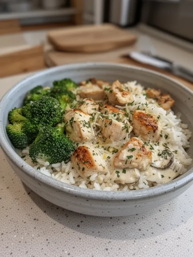 Creamy Garlic Chicken Rice Bowls