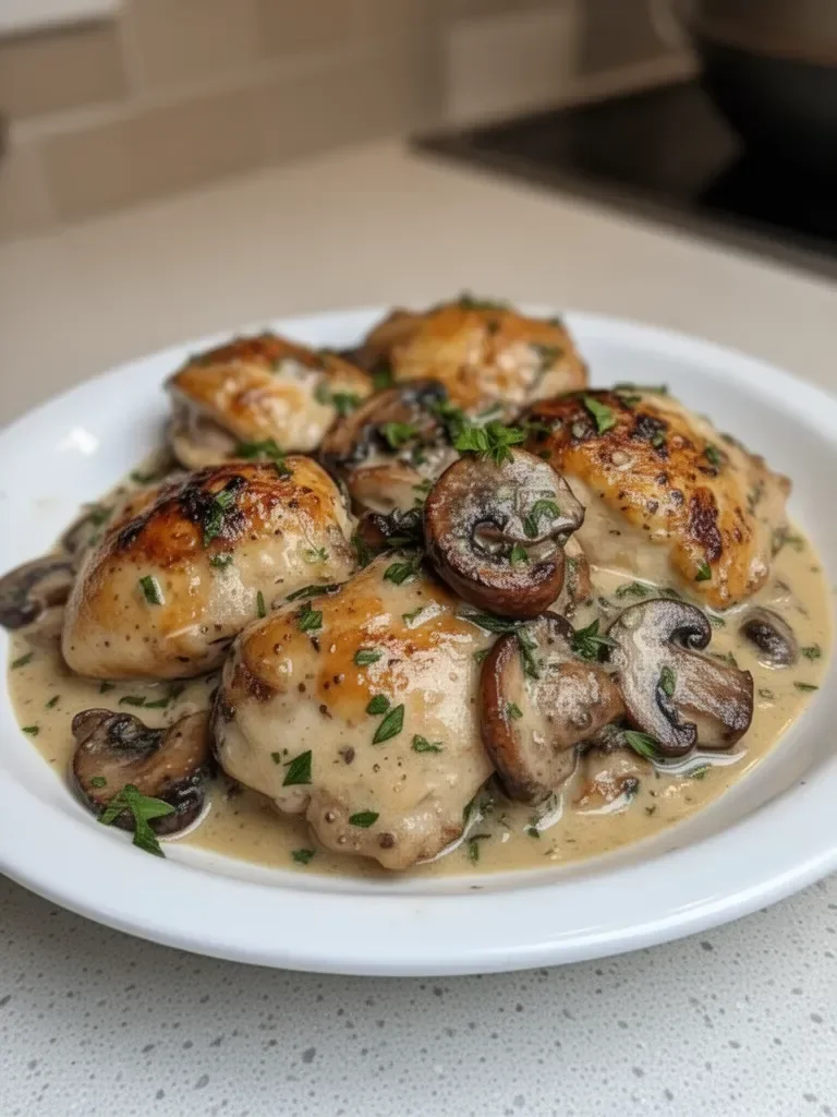 Creamy Garlic Mushroom Chicken Thighs
