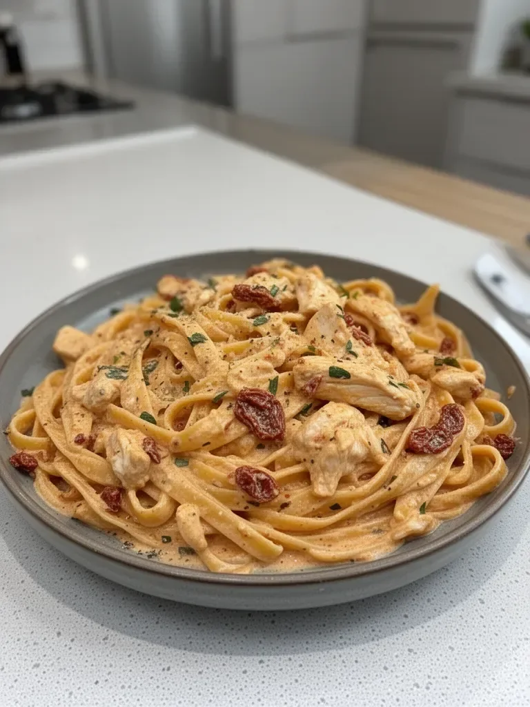 Creamy Sun-Dried Tomato and Chicken Fettuccine