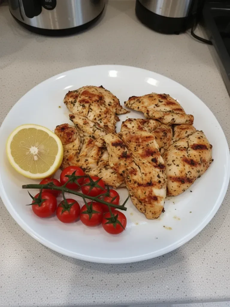 Easy Greek chicken marinade ingredients and finished marinated chicken